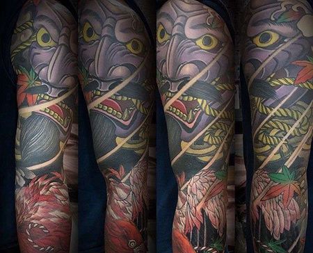 新传统胳膊般若凤凰纹身图案