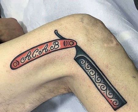 Old School大腿折刀纹身图案