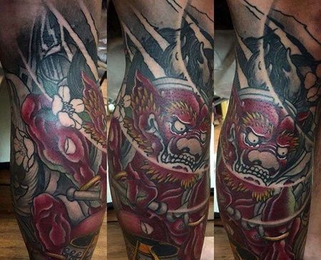 新传统小腿雷神纹身图案