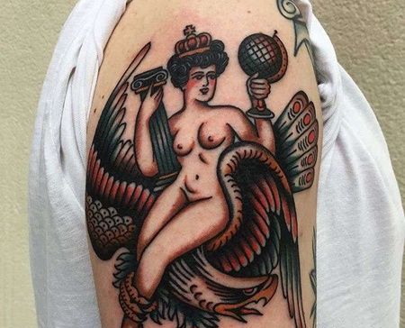 Old School大臂女人老鹰纹身图案