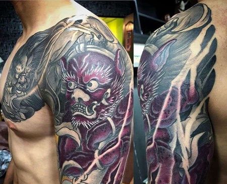 新传统大臂雷神纹身图案