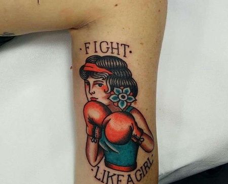 Old School大臂女拳击手纹身图案