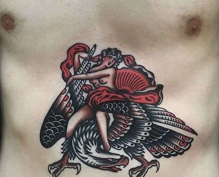 Old School腹部老鹰女人纹身图案