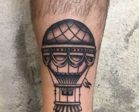 Old School小腿热气球纹身图案