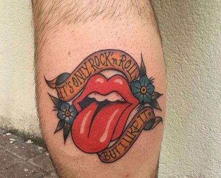 Old School小腿嘴巴纹身图案