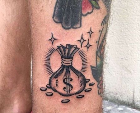 Old School小腿钱袋纹身图案