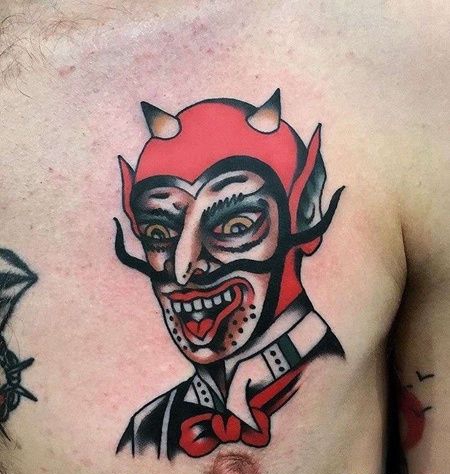 Old School前胸恶魔纹身图案