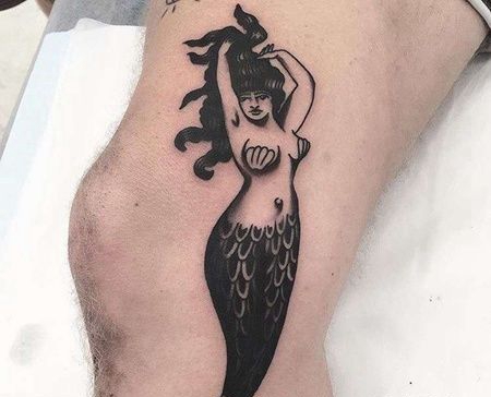Old School腿美人鱼纹身图案