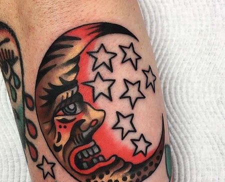 Old School小臂月亮纹身图案