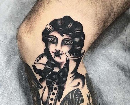 Old School腿部女人纹身图案