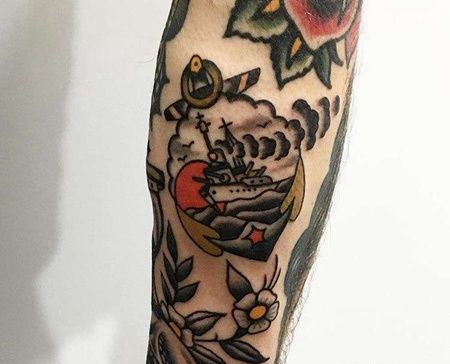 Old School小腿船锚纹身图案