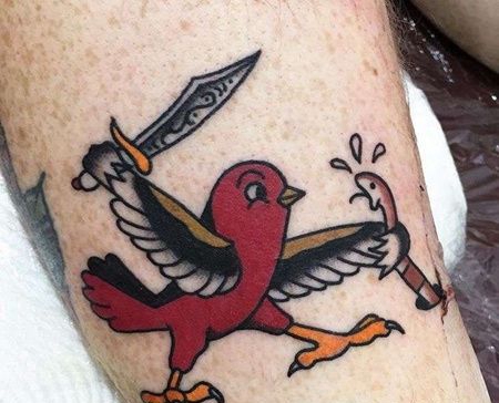 Old School小腿鸟纹身图案