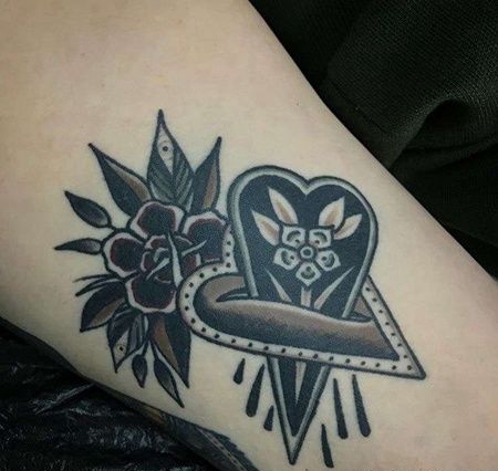 Old School小臂心玫瑰纹身图案