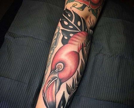 Old School小臂火烈鸟纹身图案