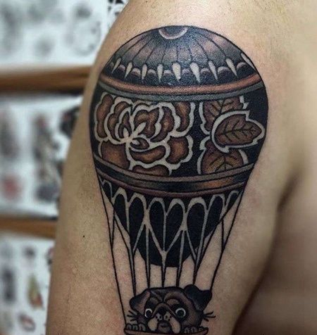 Old School大腿热气球纹身图案