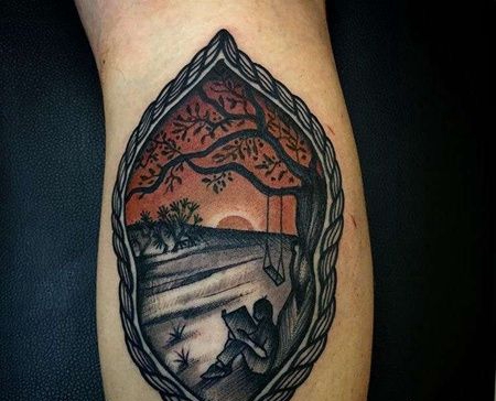 Old School小腿树纹身图案