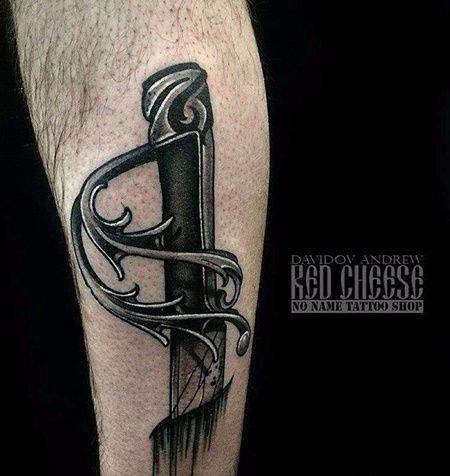 New School小腿宝剑纹身图案