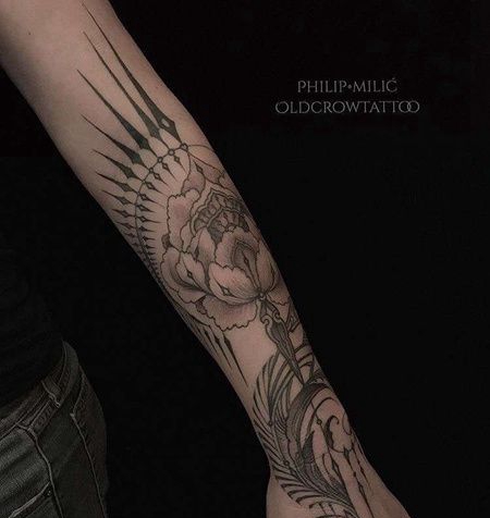 几何小臂花卉纹身图案