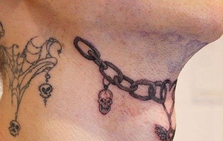 New School脖子锁链纹身图案