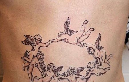 Old School腹部天使纹身图案