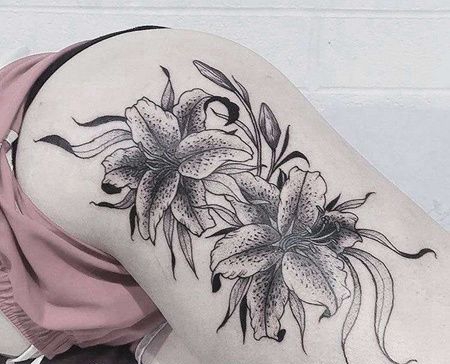 Old School大腿百合纹身图案