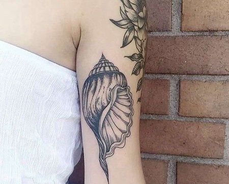 Old School大臂海螺纹身图案