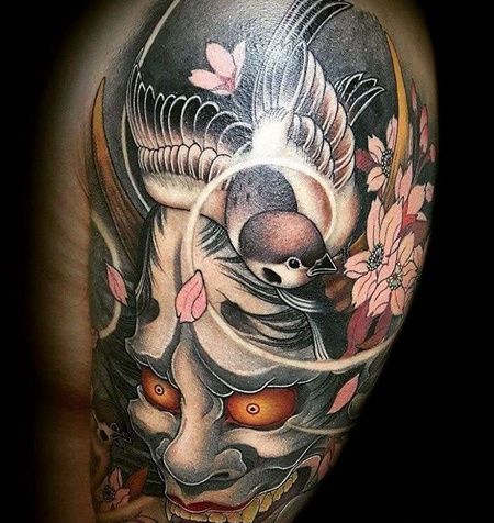 新传统大臂般若鸟纹身图案