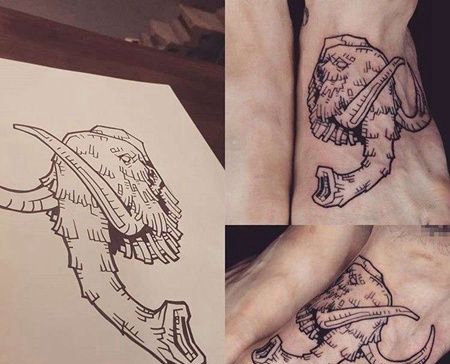 线条脚背大象纹身图案