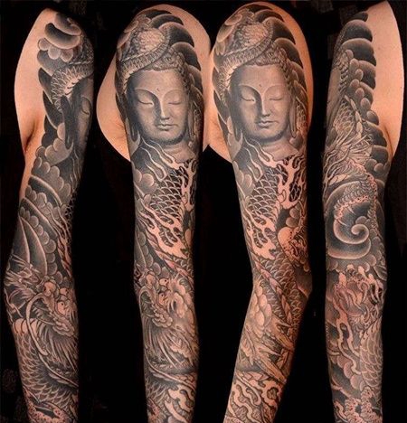 新传统胳膊佛鲤鱼纹身图案