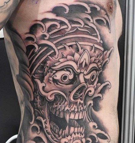 新传统侧腰嘎巴拉纹身图案