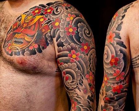 新传统前胸胳膊鬼武士海浪纹身图案