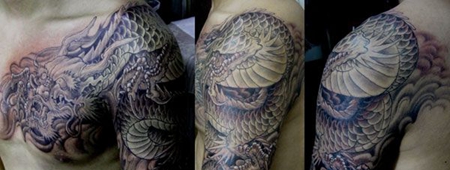 半甲霸气的龙纹身图案