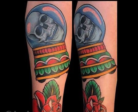 Old School胳膊骷髅玫瑰纹身图案