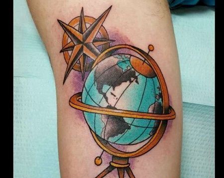 New School大臂地球仪纹身图案