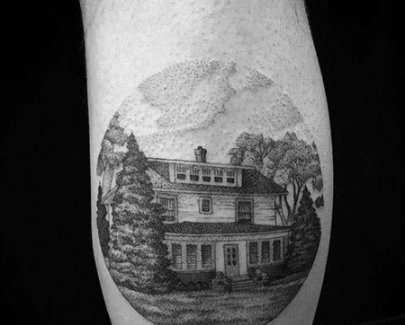 点刺小腿房子纹身图案