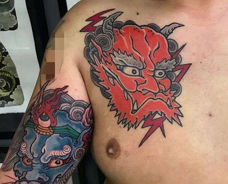 日式前胸大臂夜叉纹身图案