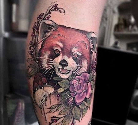 New School小腿小浣熊纹身图案