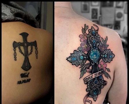 New School后肩十字架纹身图案