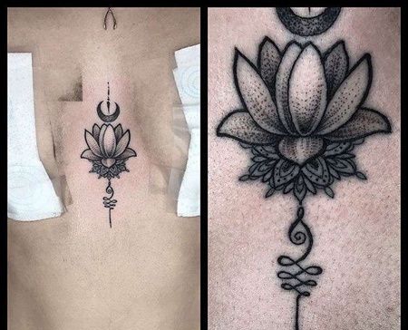 New School前胸荷花纹身图案