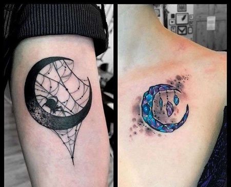 New School小臂锁骨月亮纹身图案