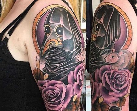 New School大臂死神玫瑰纹身图案