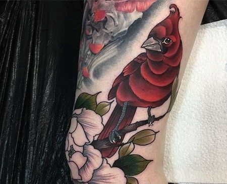 New School大腿鹦鹉纹身图案