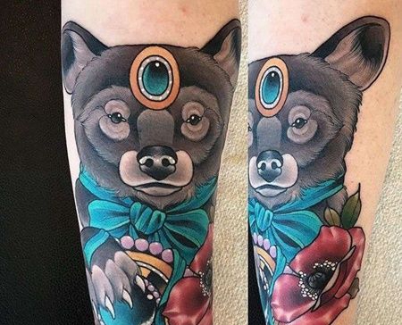 New School小臂熊纹身图案