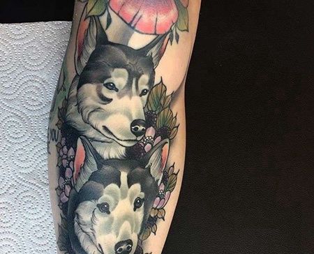 New School小腿狼纹身图案