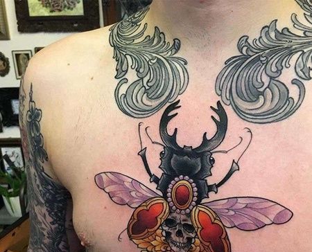 New School前胸甲虫纹身图案