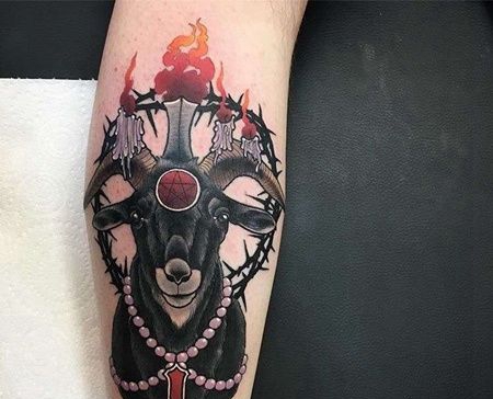 New School小腿羊纹身图案