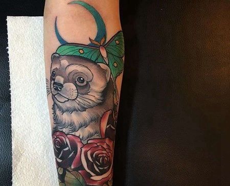 New School小臂水獭玫瑰纹身图案