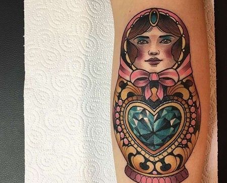 New School小腿娃娃宝石纹身图案