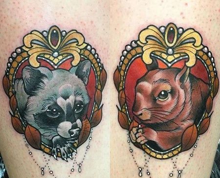 New School大腿老鼠浣熊纹身图案