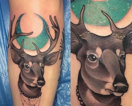 New School小腿鹿纹身图案